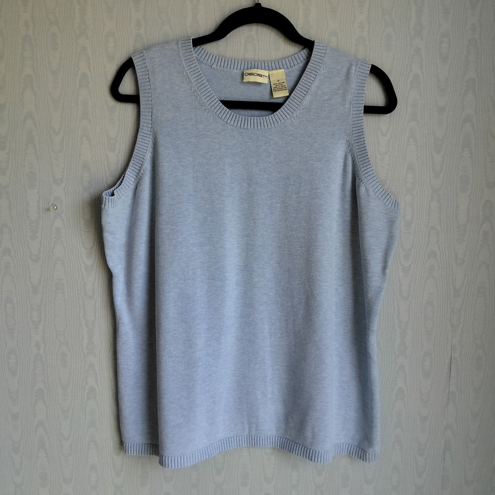 Vtg Cherokee XL Women's Sweater Vest 100% Cotton‎ Pastel Blue Preppy Old Money